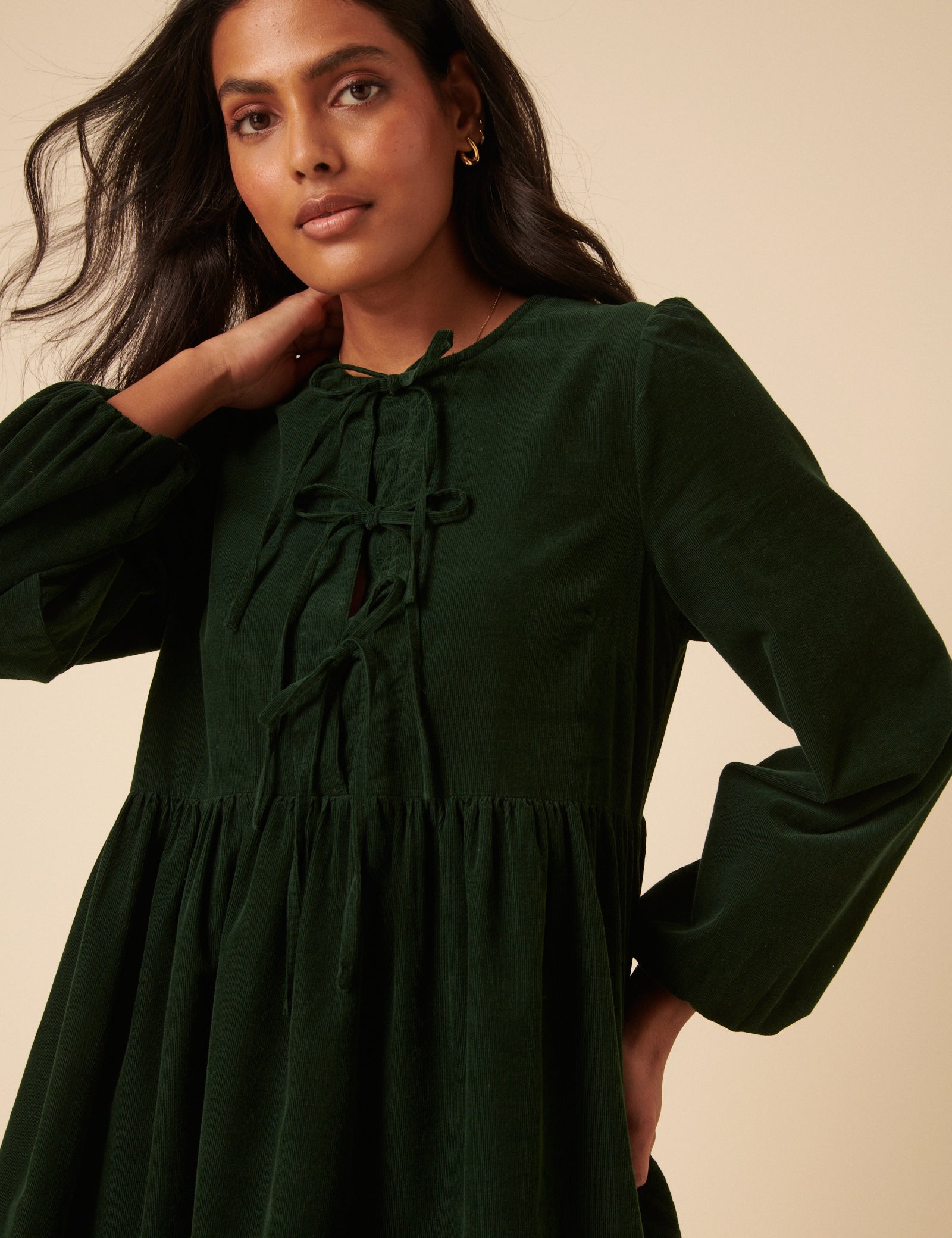 Green Embroidered Tie-front Cord Eden Mini Dress