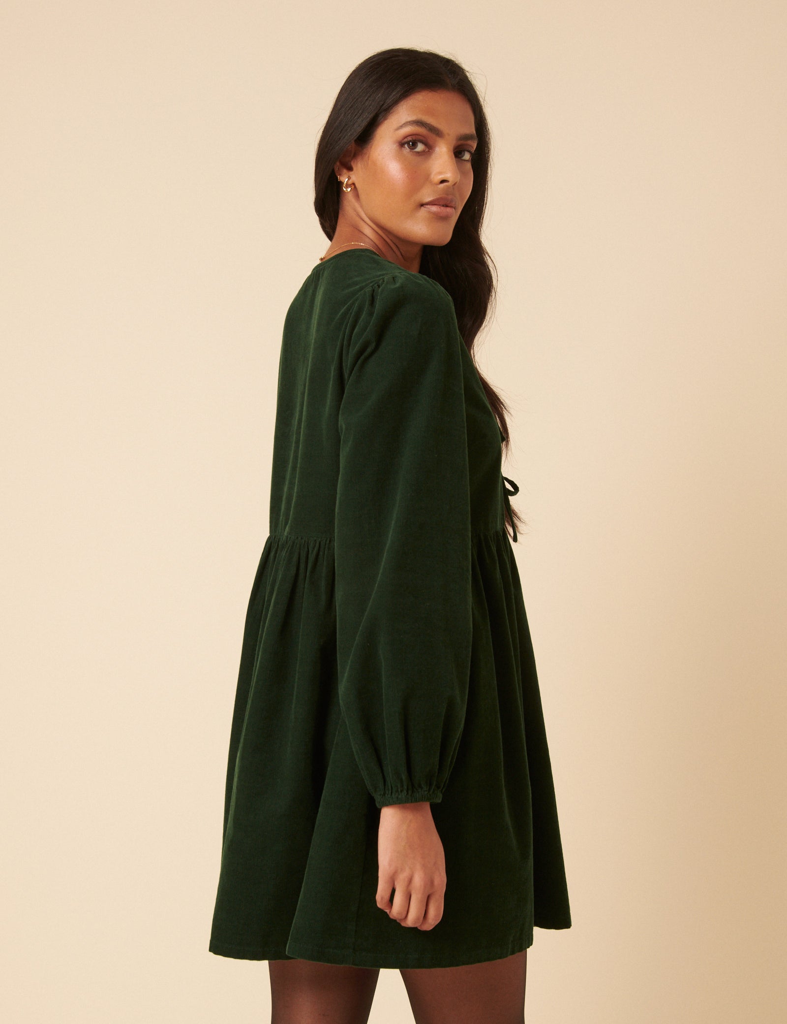 Green Embroidered Tie-front Cord Eden Mini Dress