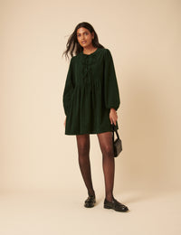 Green Embroidered Tie-front Cord Eden Mini Dress