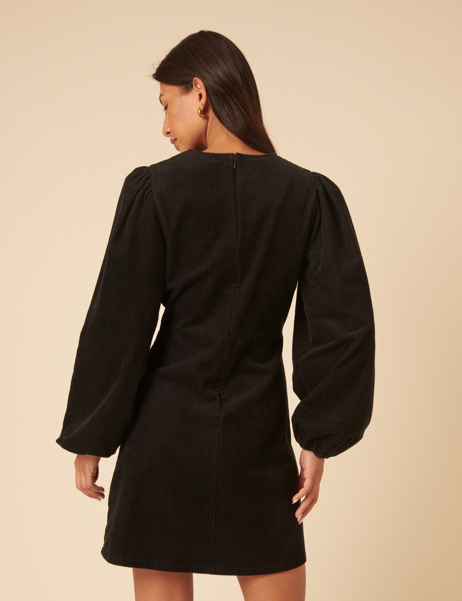 Black Cord Balloon Sleeve Peggy Mini Dress