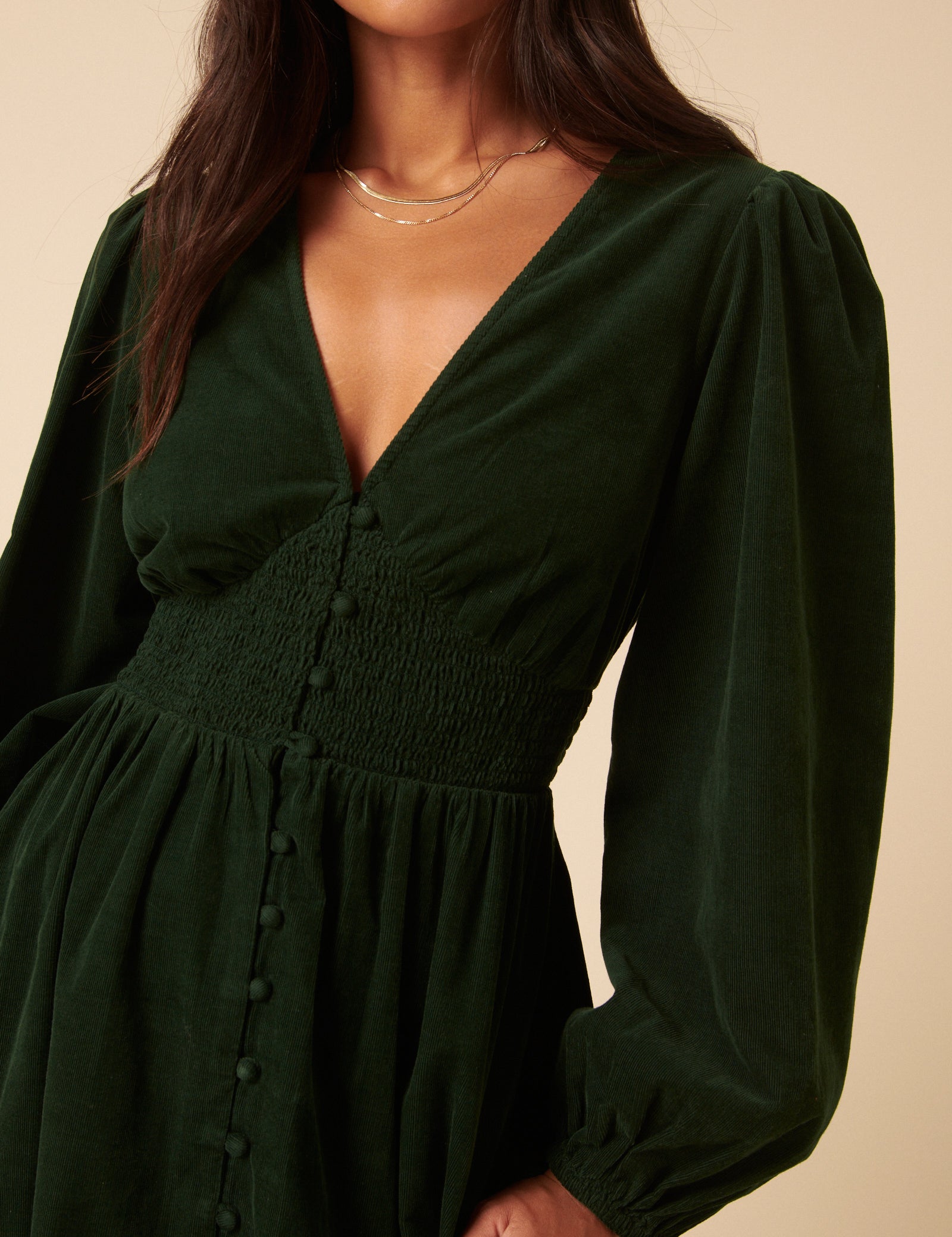Forest Green Cord Long Sleeve Riley Midi Dress Forest Green Cord Long Sleeve Riley Midi Dress