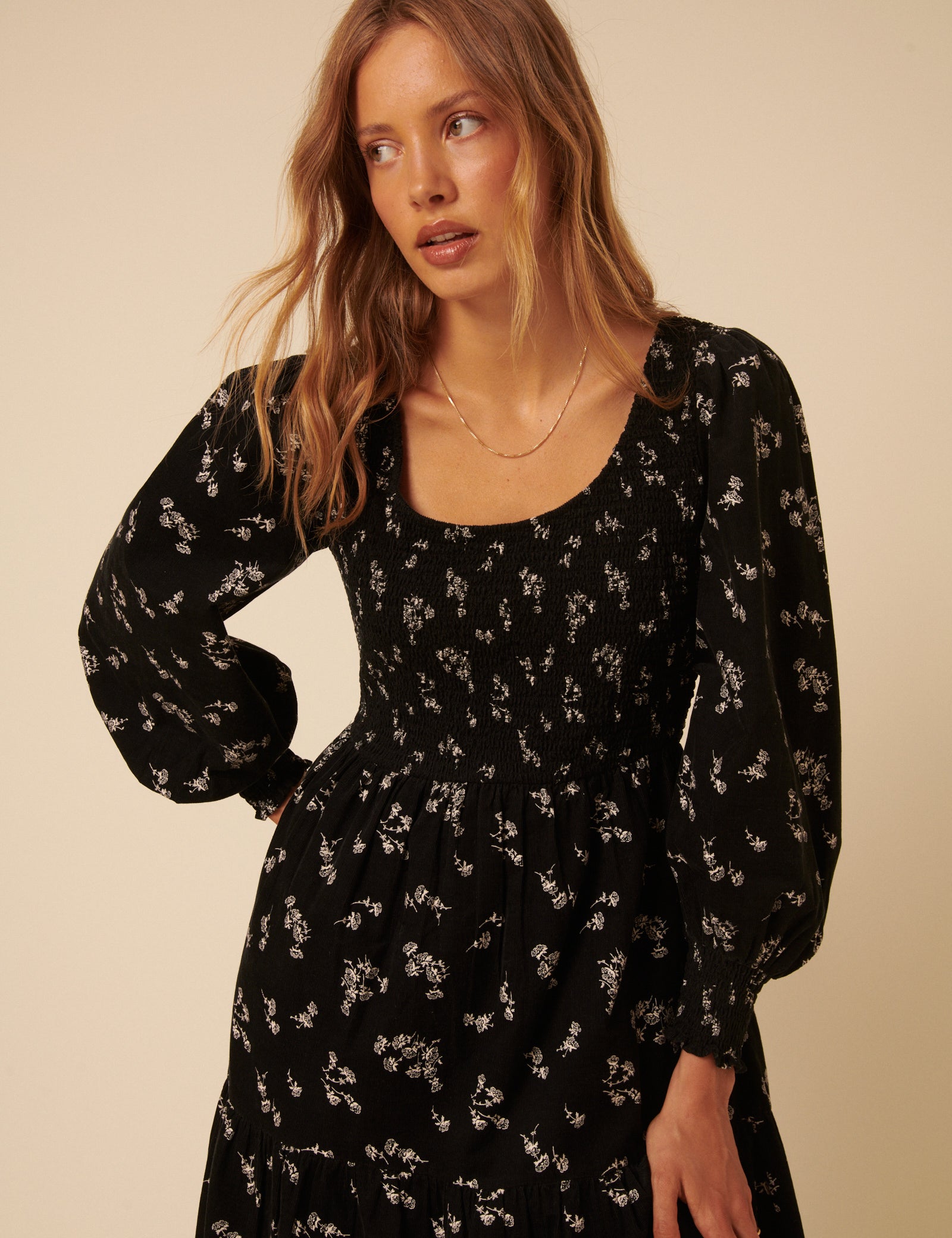 Black Floral Embroidered Cord Ruby Midi Dress