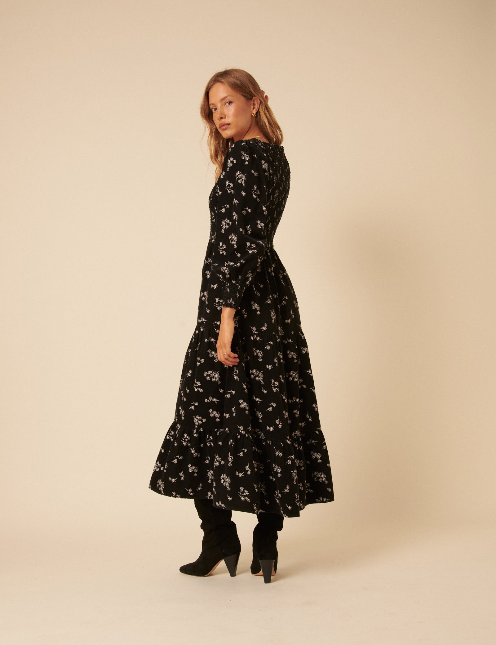 Black Floral Embroidered Cord Ruby Midi Dress Black Floral Embroidered Cord Ruby Midi Dress
