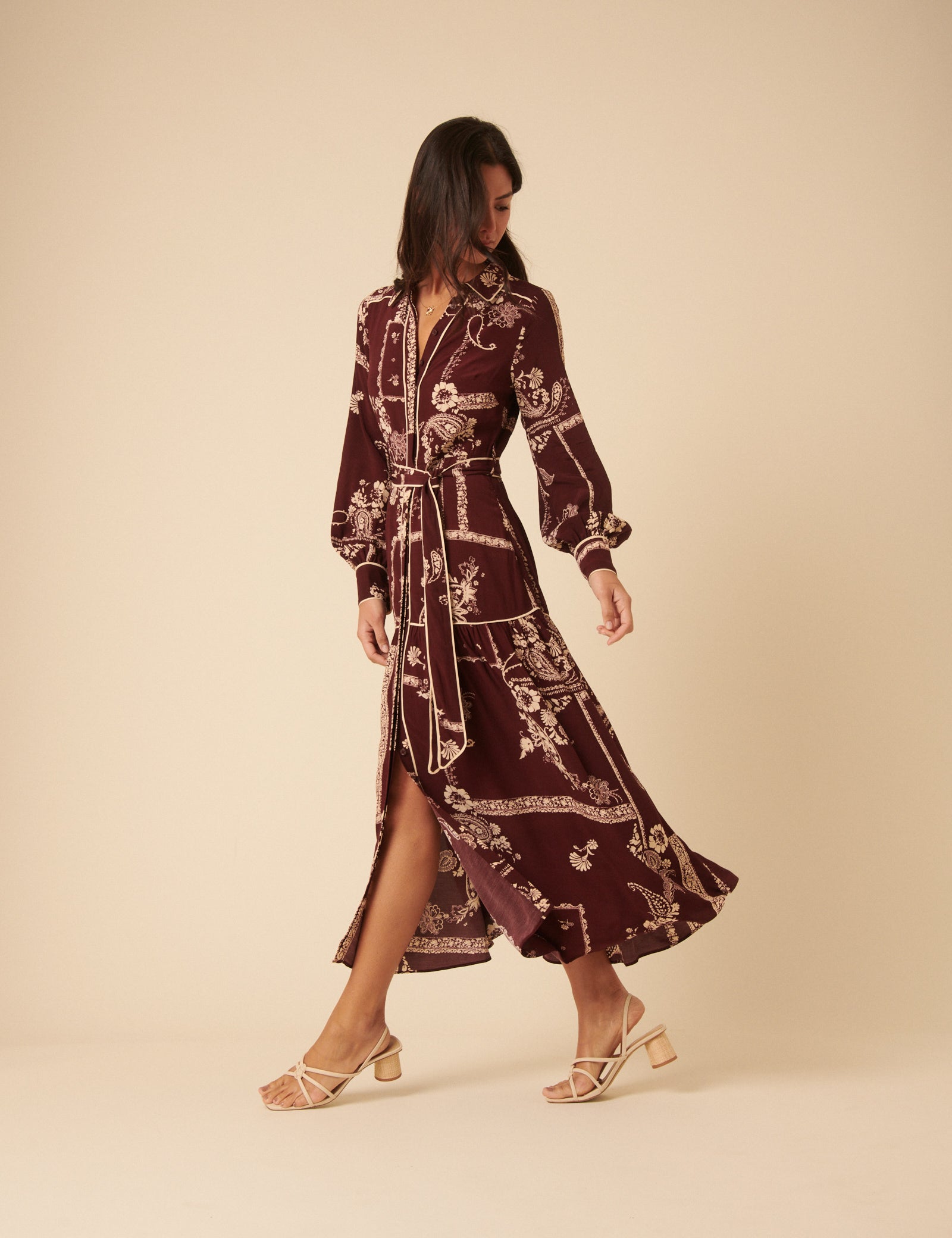 Burgundy Printed Brooklyn Midi Shirt Dress Burgundy Printed Brooklyn Midi Shirt Dress