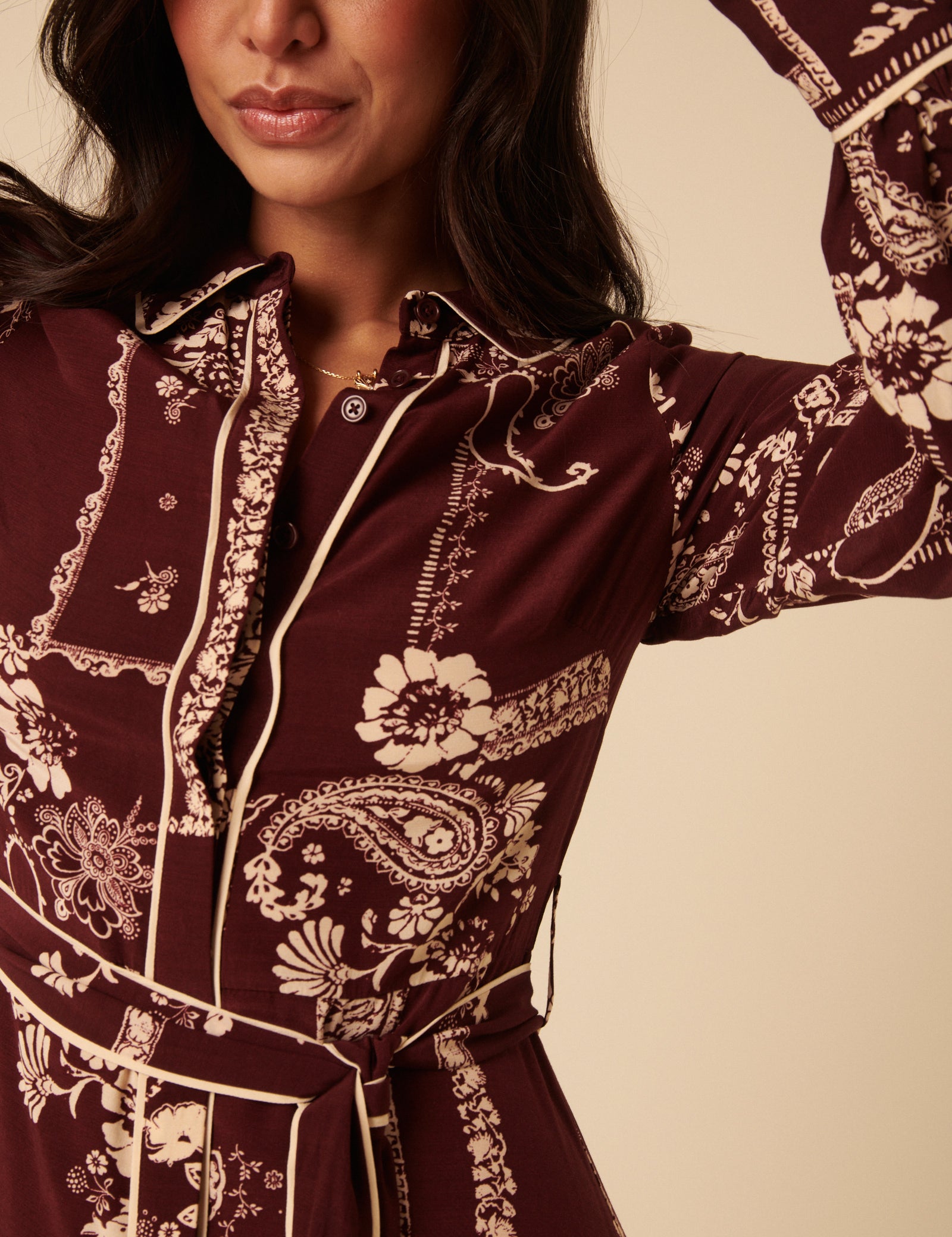 Burgundy Printed Brooklyn Midi Shirt Dress