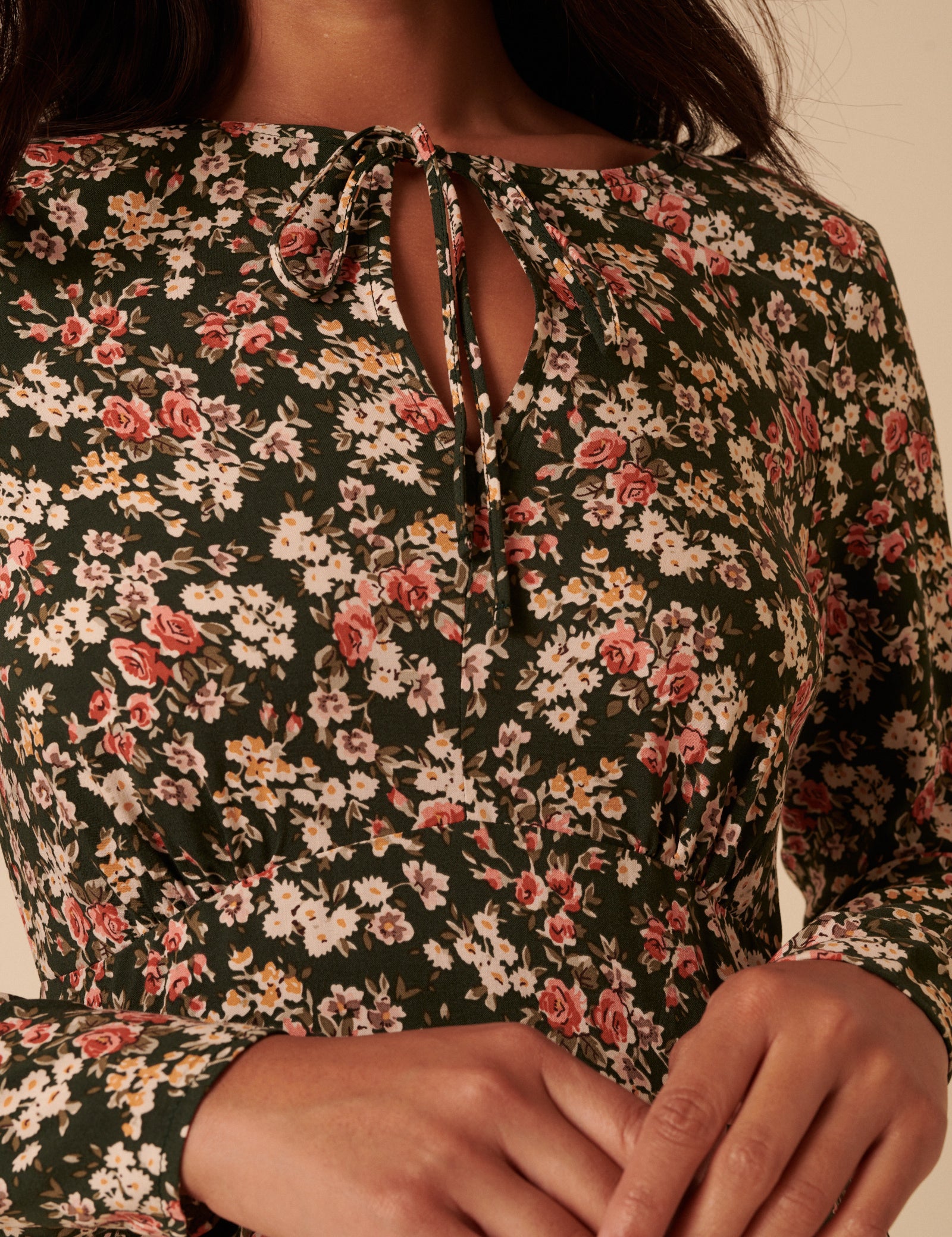 Green Ditsy Floral Long Sleeve Tessa Mini Dress Green Ditsy Floral Long Sleeve Tessa Mini Dress