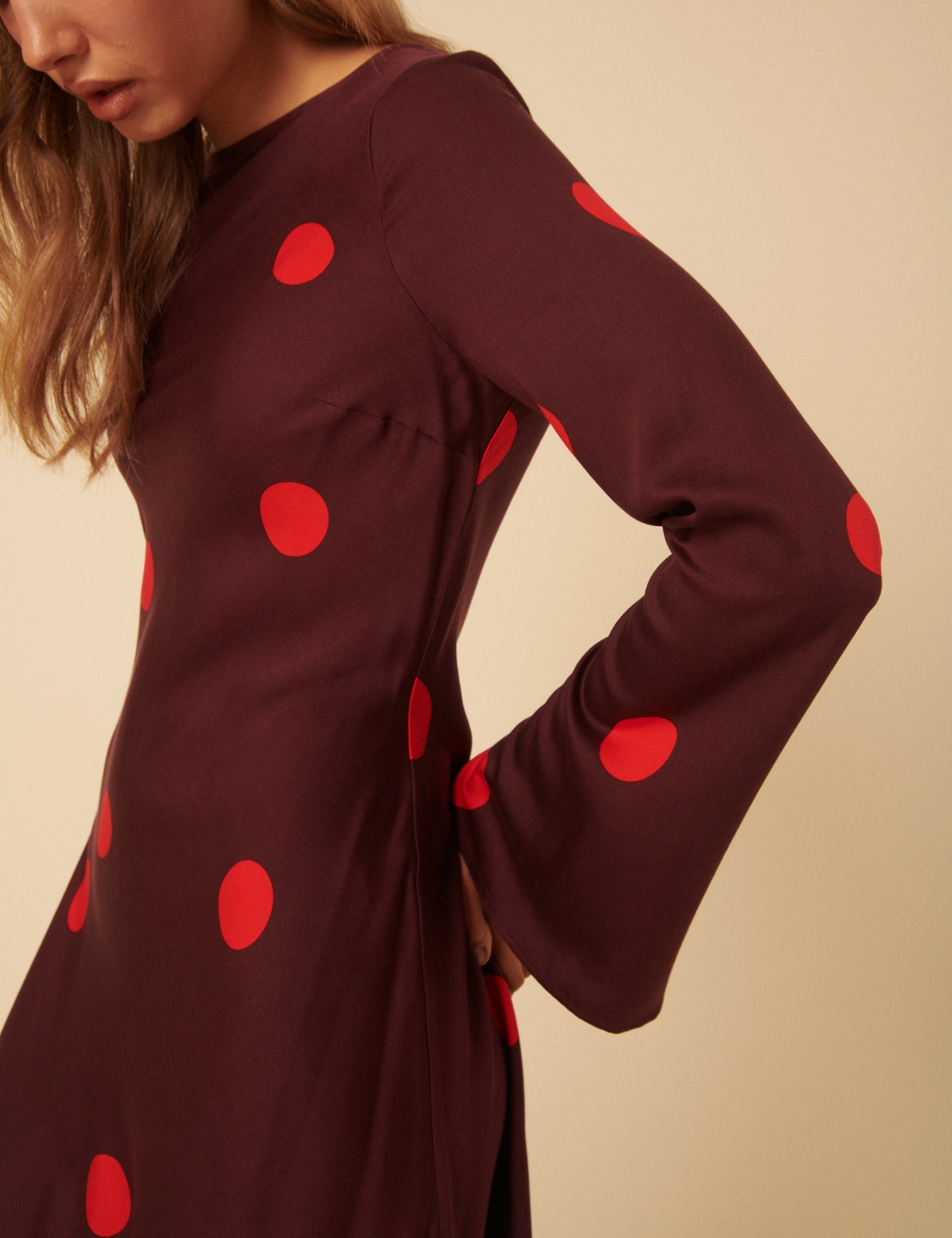 Burgundy Polka Dot Long Sleeve Romy Mini Dress Burgundy Polka Dot Long Sleeve Romy Mini Dress