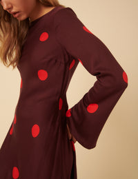 Burgundy Polka Dot Long Sleeve Romy Mini Dress