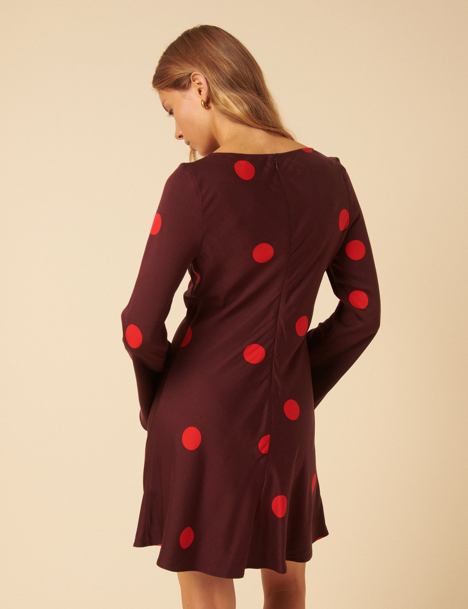 Burgundy Polka Dot Long Sleeve Romy Mini Dress Burgundy Polka Dot Long Sleeve Romy Mini Dress