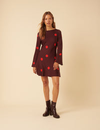 Burgundy Polka Dot Long Sleeve Romy Mini Dress