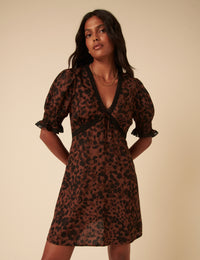 Brown Animal Print Mini Dress