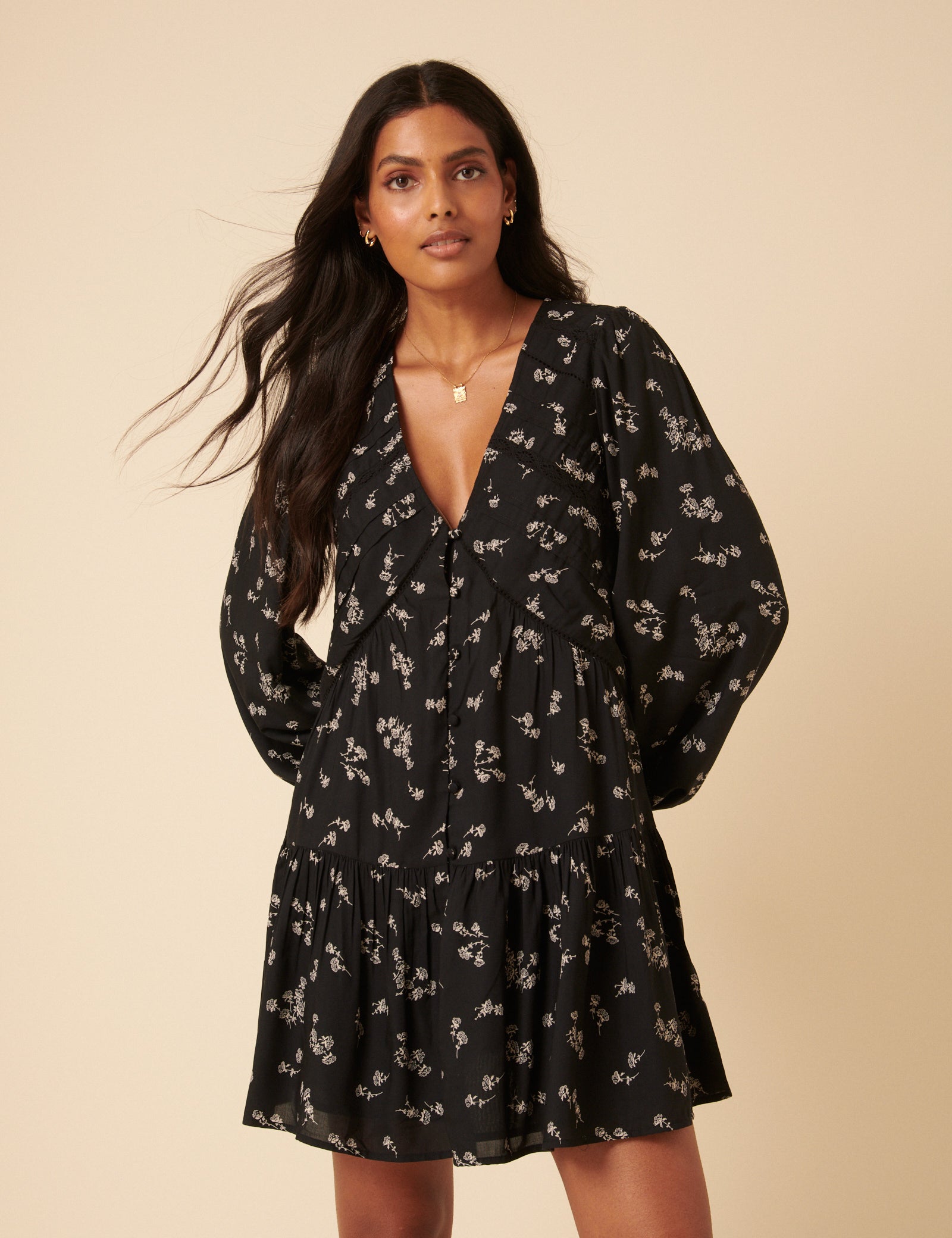Black Printed Long Sleeve Marley Mini Dress Black Printed Long Sleeve Marley Mini Dress