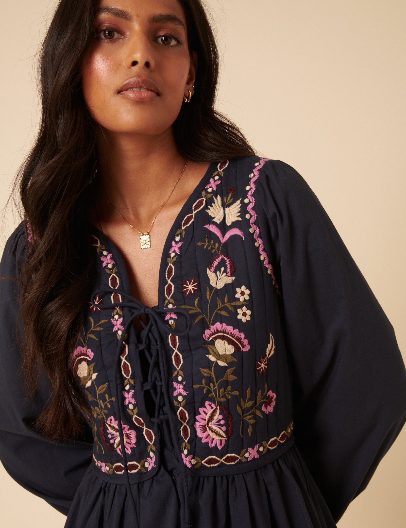 Navy Paisley Embroidered Monroe Mini Dress Navy Paisley Embroidered Monroe Mini Dress