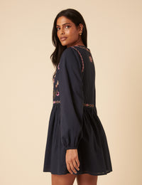 Navy Paisley Embroidered Monroe Mini Dress