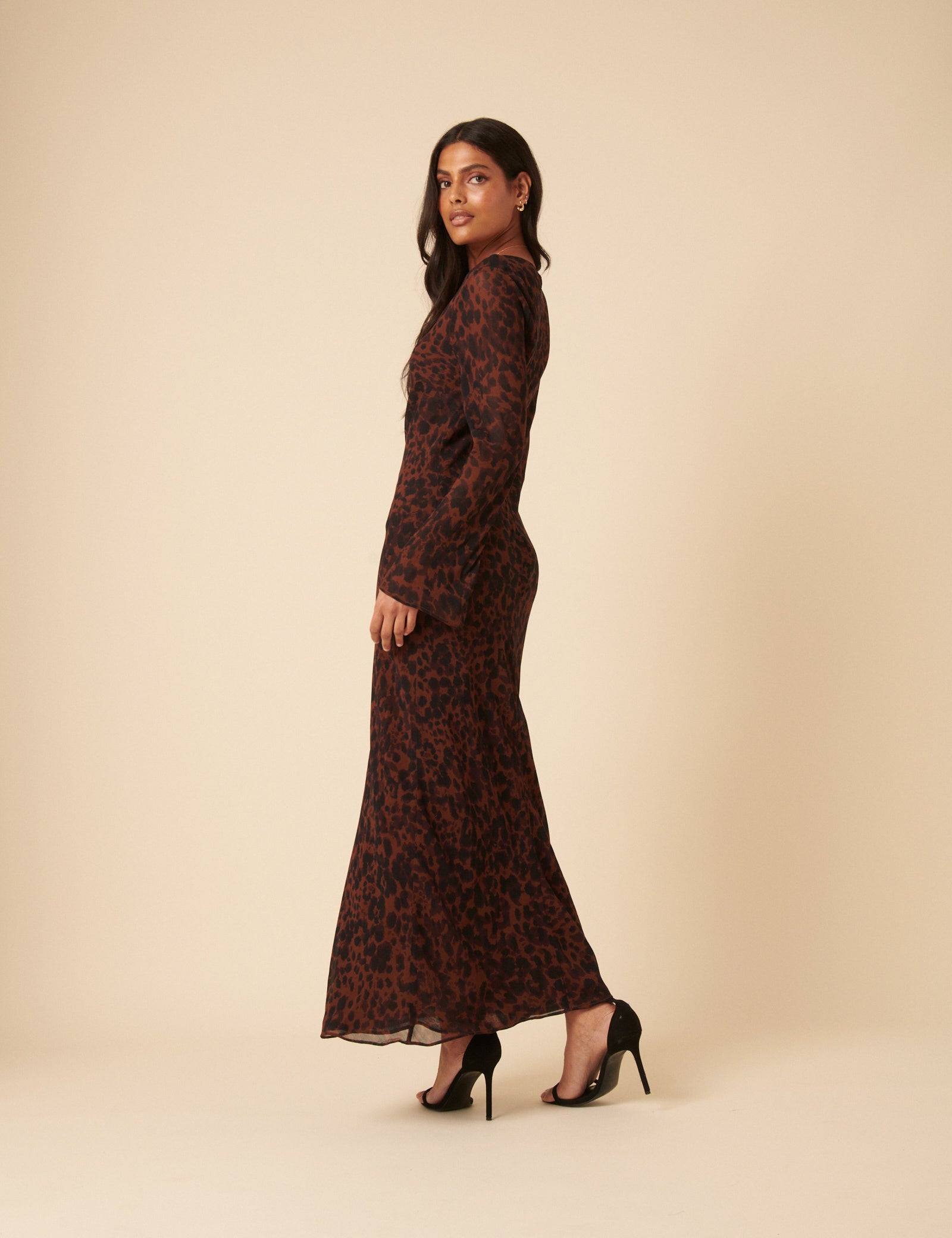 Brown Animal Print Clarissa Midi Dress