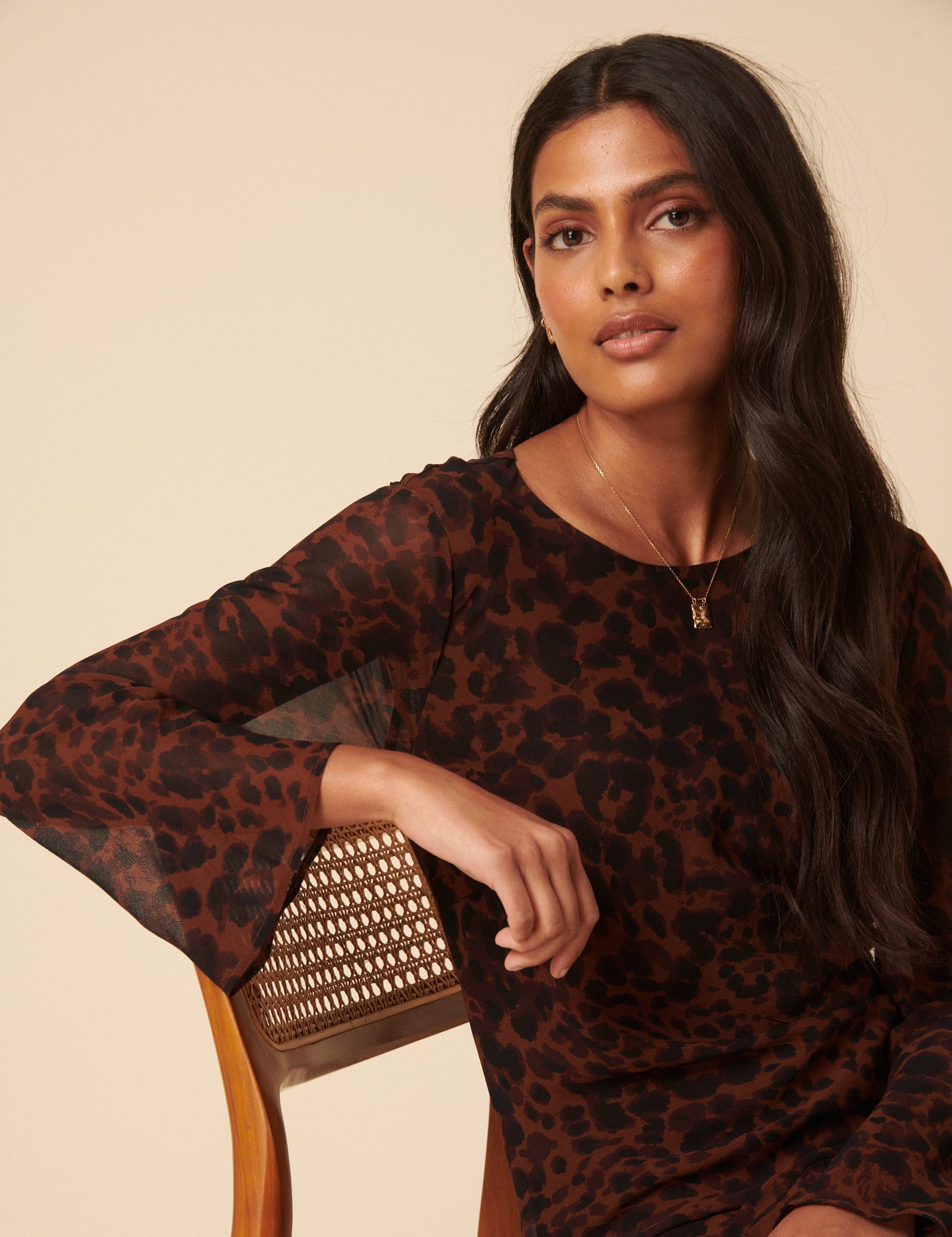 Brown Animal Print Clarissa Midi Dress