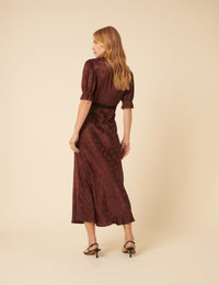 Brown Polka Dot Jacquard Angela Midi Dress