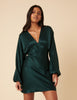 Green Satin Long Sleeve Mini Dress