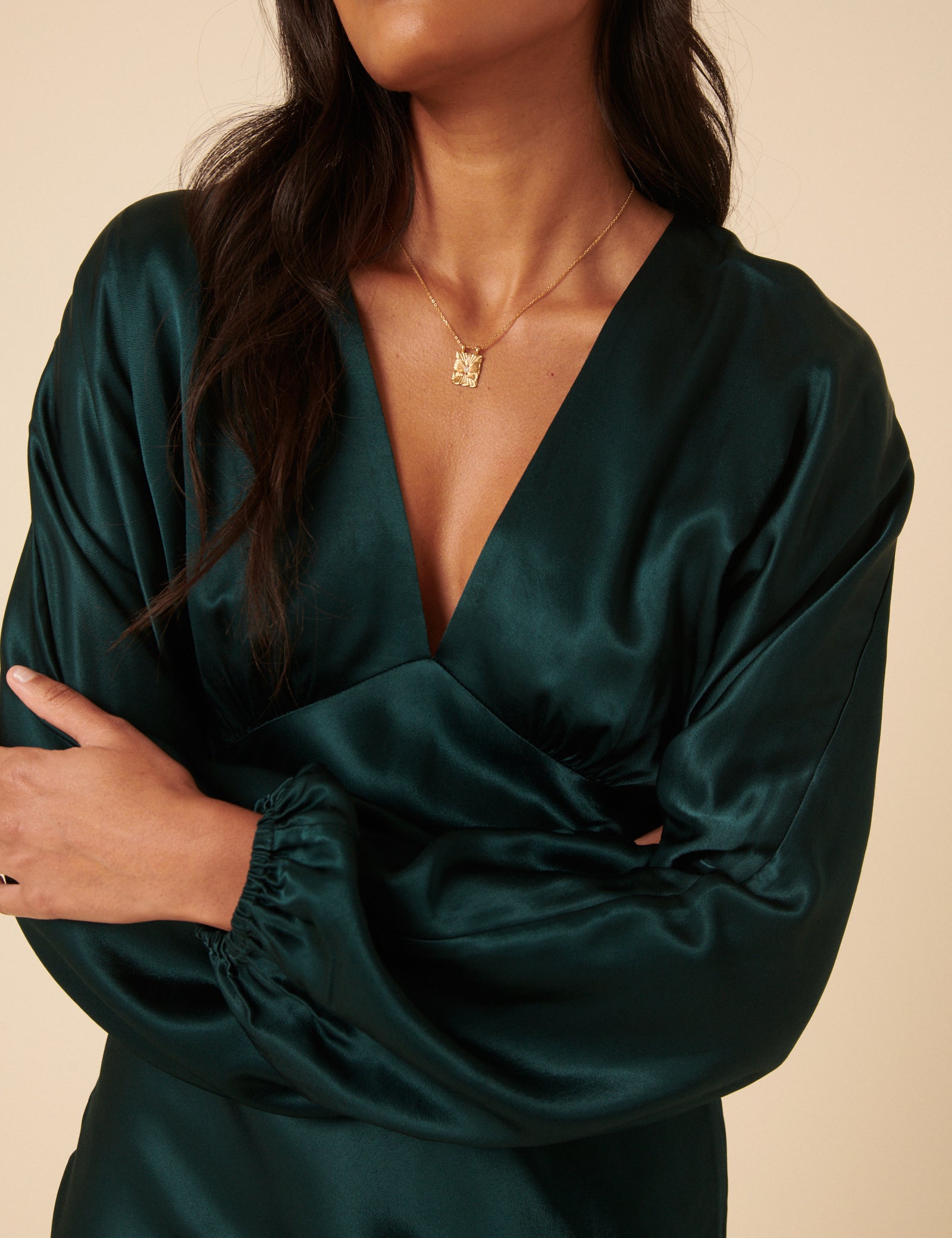 Green Satin Long Sleeve Mini Dress Green Satin Long Sleeve Mini Dress