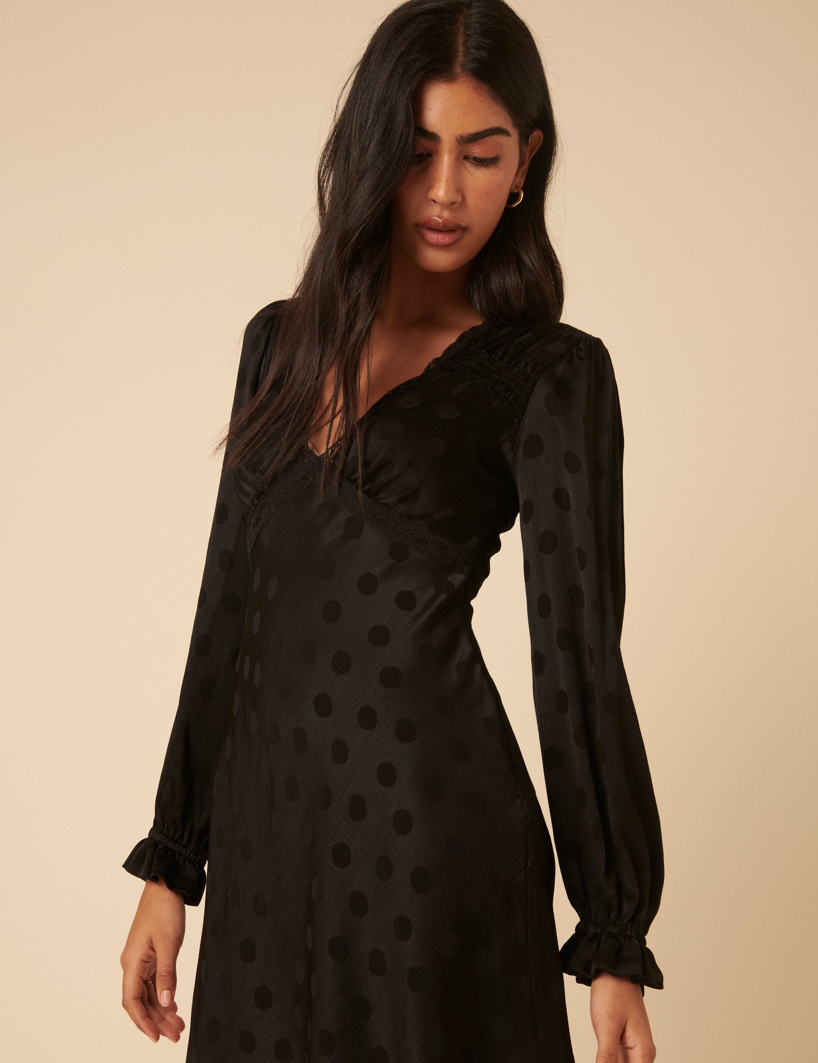 Black Polka Dot Jacquard Angela Mini Dress