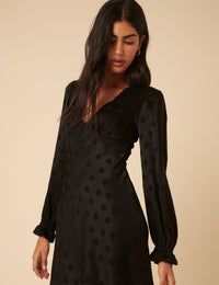 Black Polka Dot Jacquard Angela Mini Dress