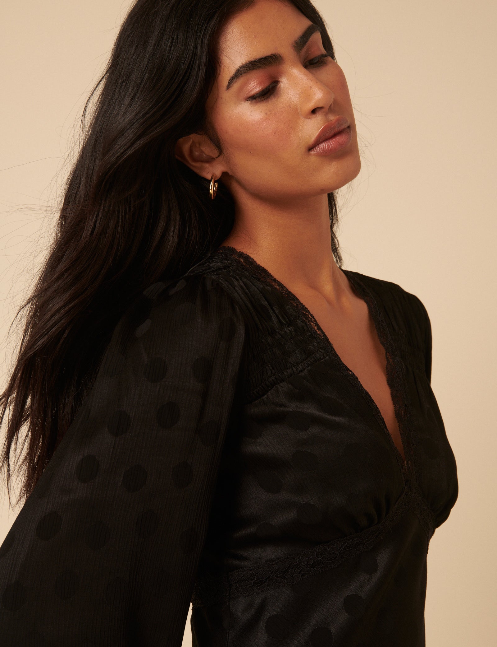 Black Polka Dot Jacquard Angela Mini Dress