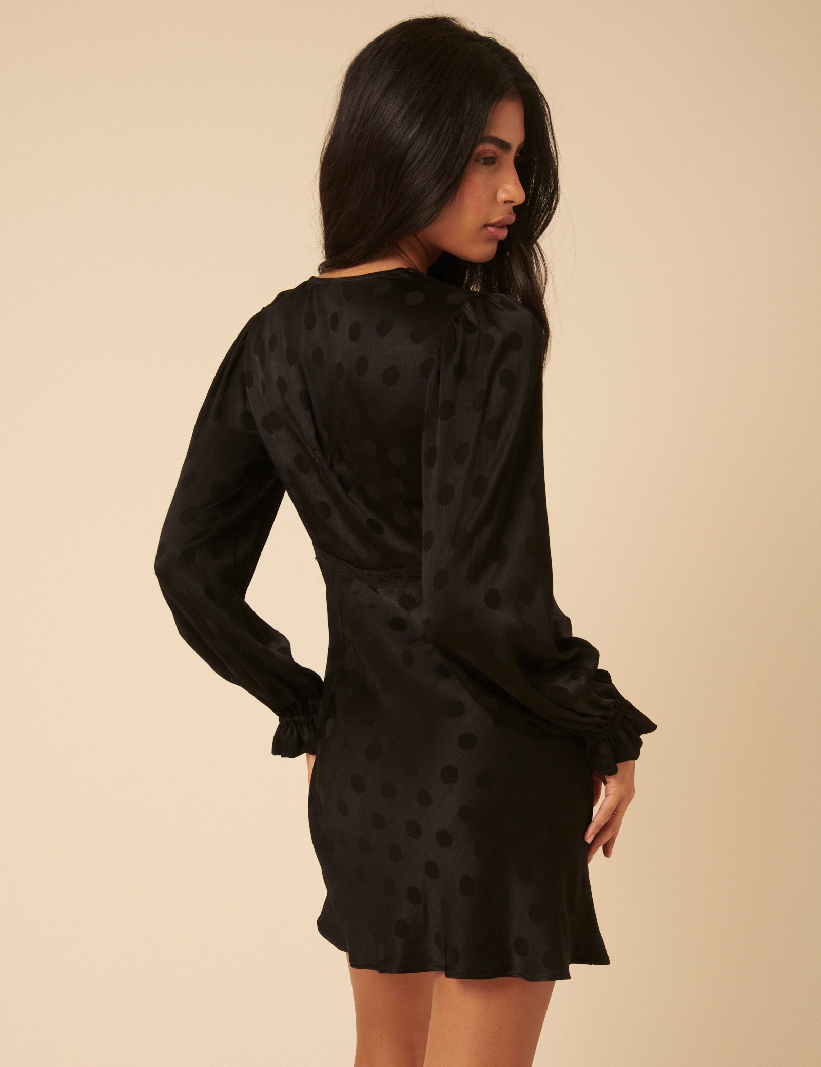 Black Polka Dot Jacquard Angela Mini Dress