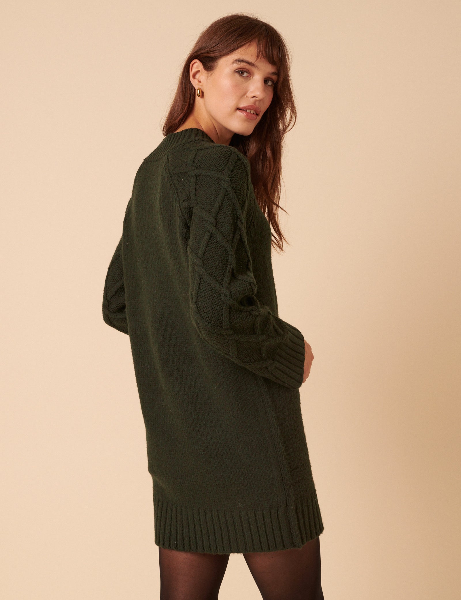 Khaki Cable Knit Jumper Mini Dress Khaki Cable Knit Jumper Mini Dress