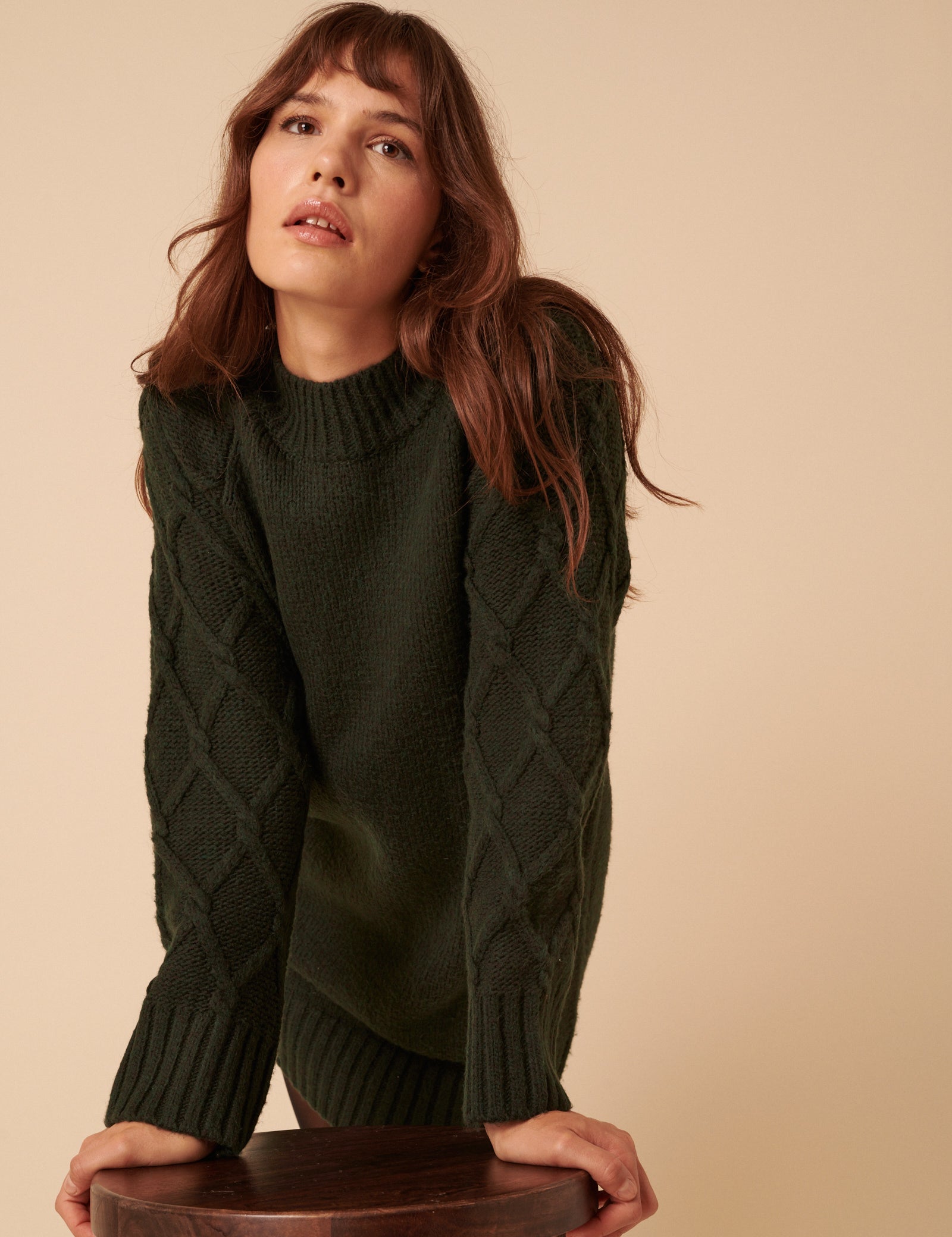 Khaki Cable Knit Jumper Mini Dress Khaki Cable Knit Jumper Mini Dress