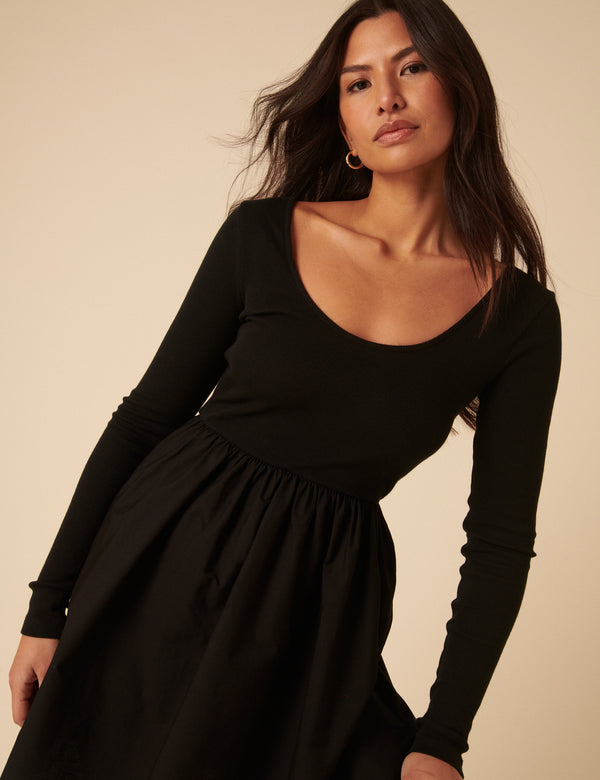 Black Scoop Neck Mini Dress