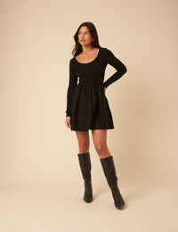 Black Scoop Neck Mini Dress