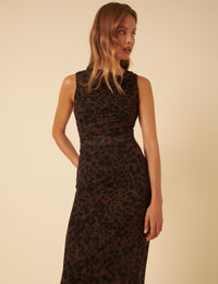 Leopard Print Mesh Morgan Midi Dress