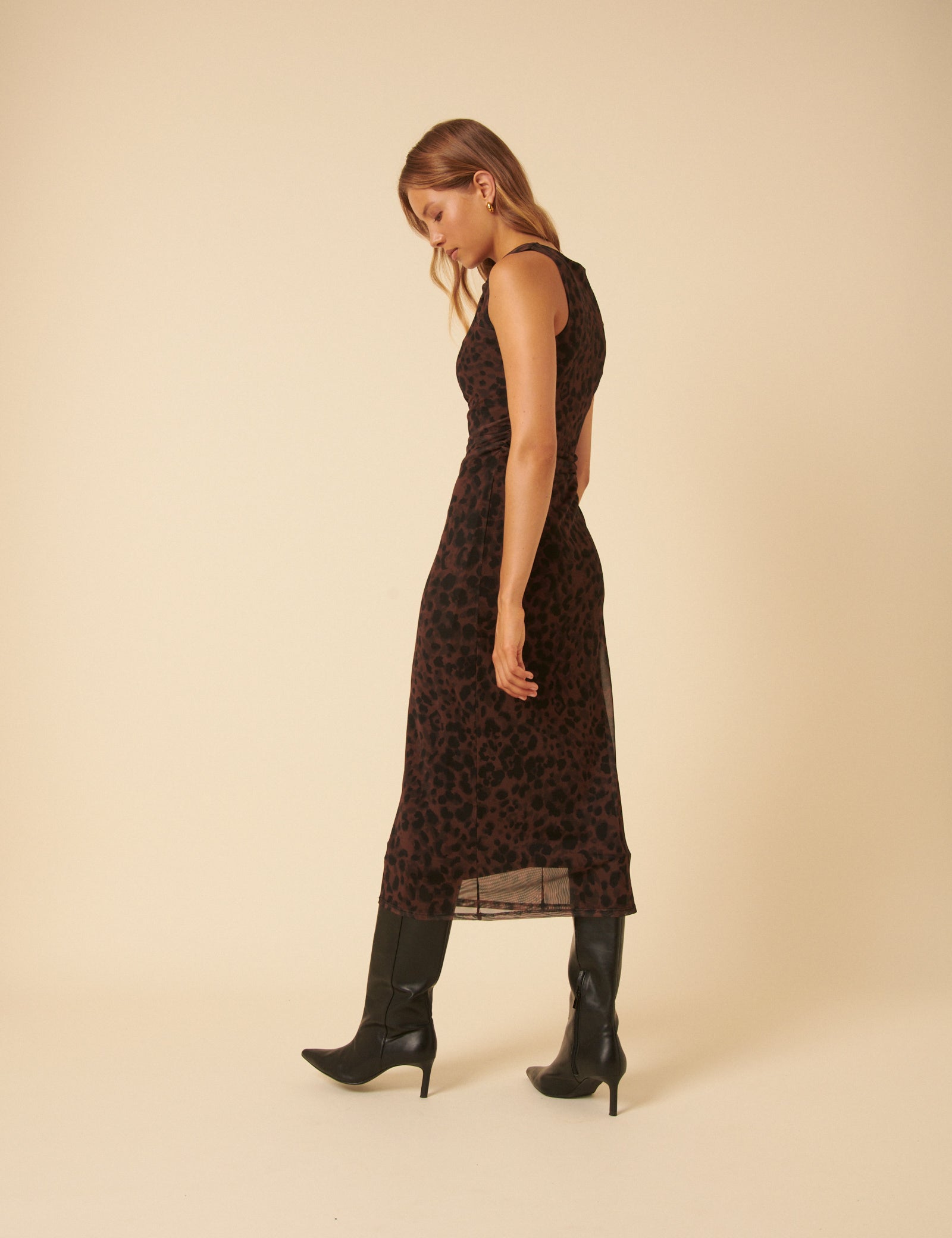 Leopard Print Mesh Morgan Jersey Midi Dress Leopard Print Mesh Morgan Jersey Midi Dress