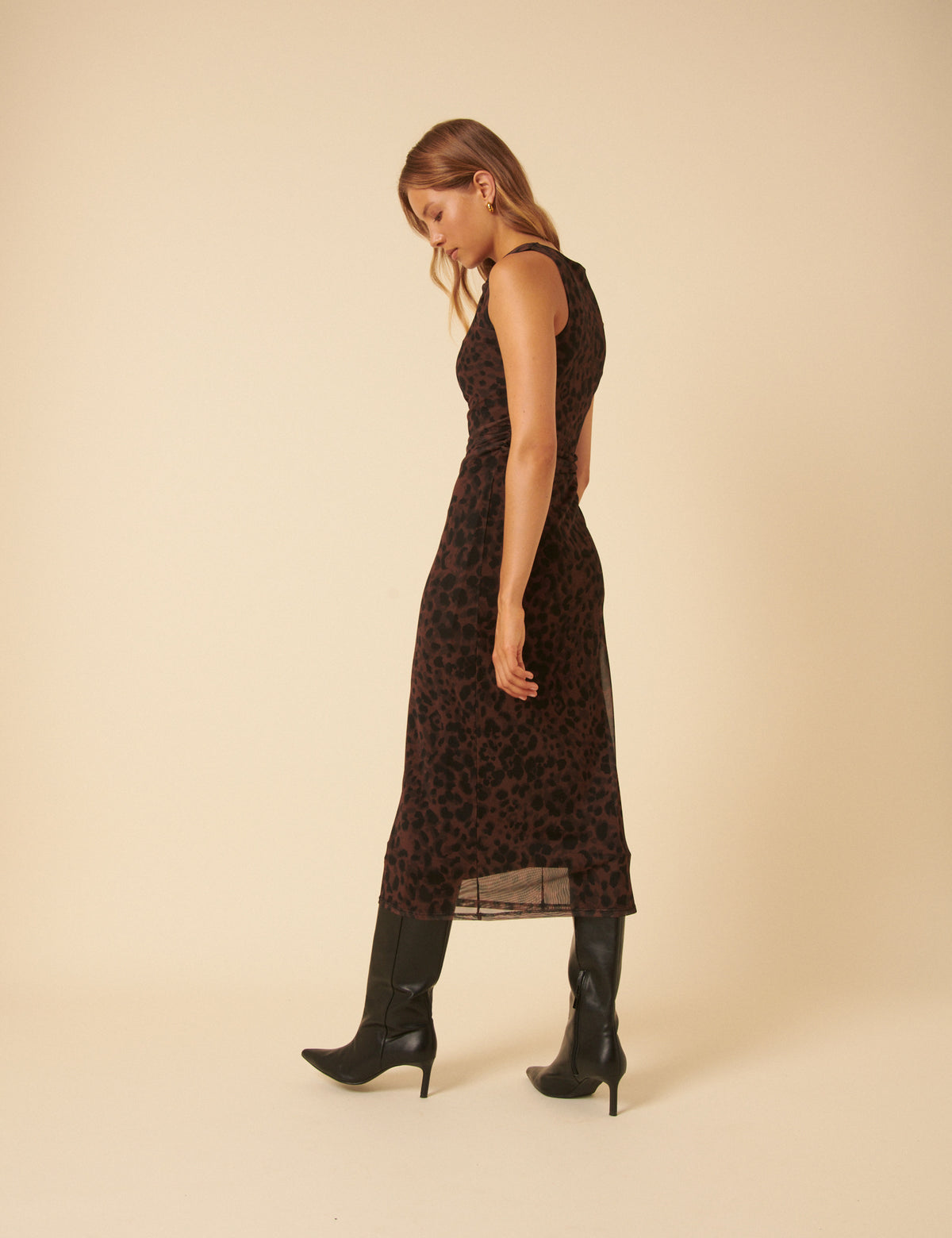 Leopard Print Mesh Morgan Jersey Midi Dress