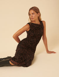 Leopard Print Mesh Morgan Midi Dress