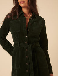 Green Cord Finchley Midi Shirt Dress