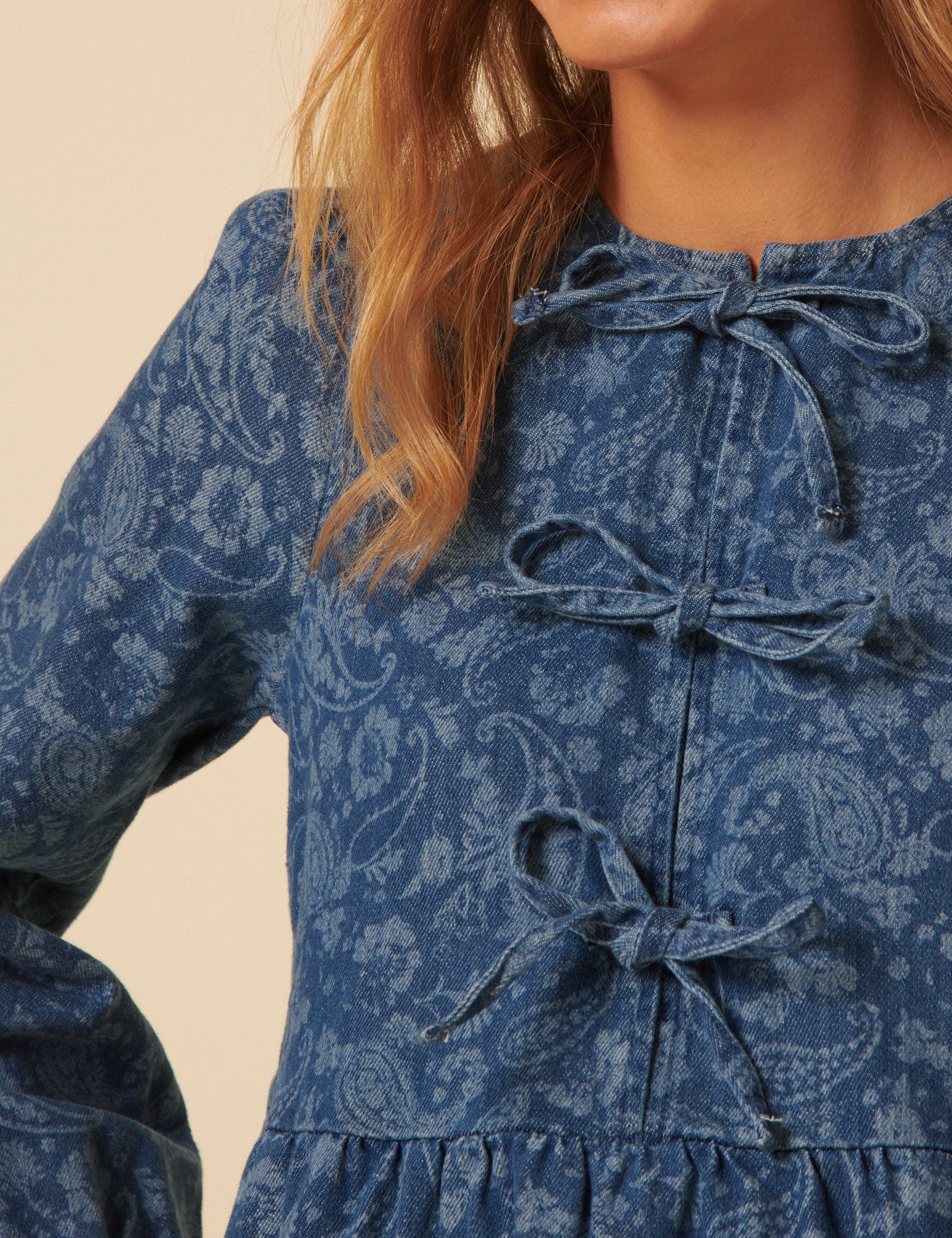 Blue Denim Paisley Eden Mini Dress Blue Denim Paisley Eden Mini Dress