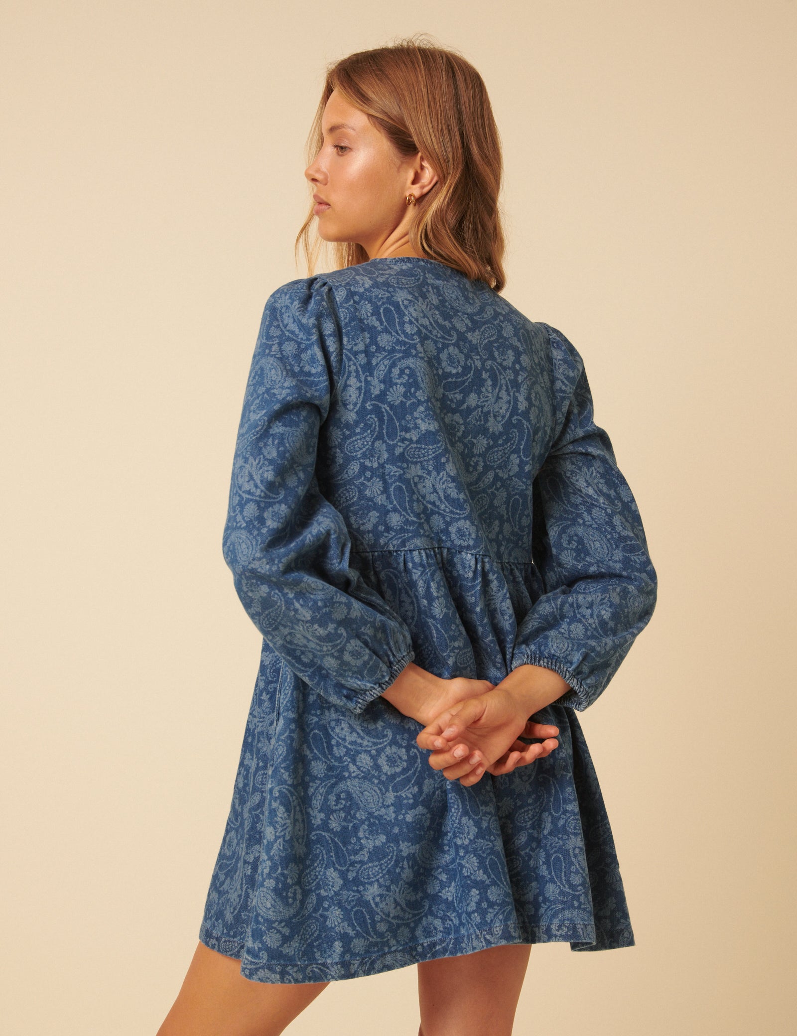 Blue Denim Paisley Eden Mini Dress Blue Denim Paisley Eden Mini Dress