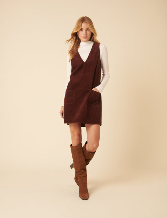 Brown Cord Pinafore Mini Dress Brown Cord Pinafore Mini Dress