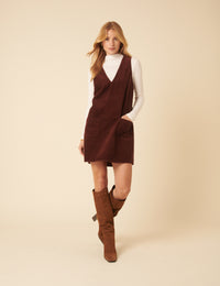 Brown Cord Pinafore Mini Dress