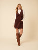 Brown Cord Pinafore Mini Dress
