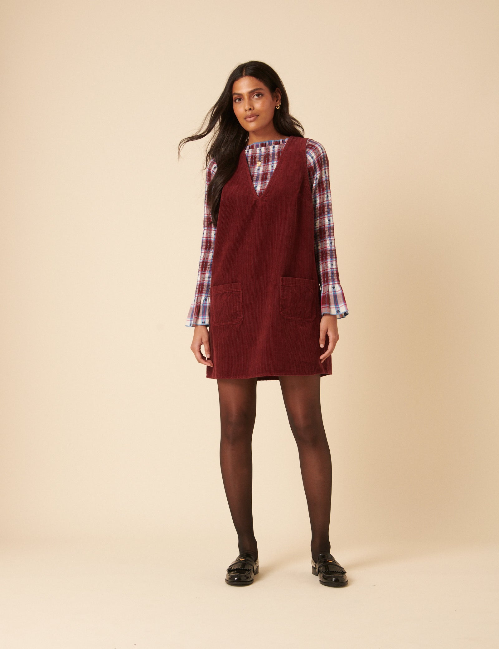 Red Piper Pinafore Mini Dress