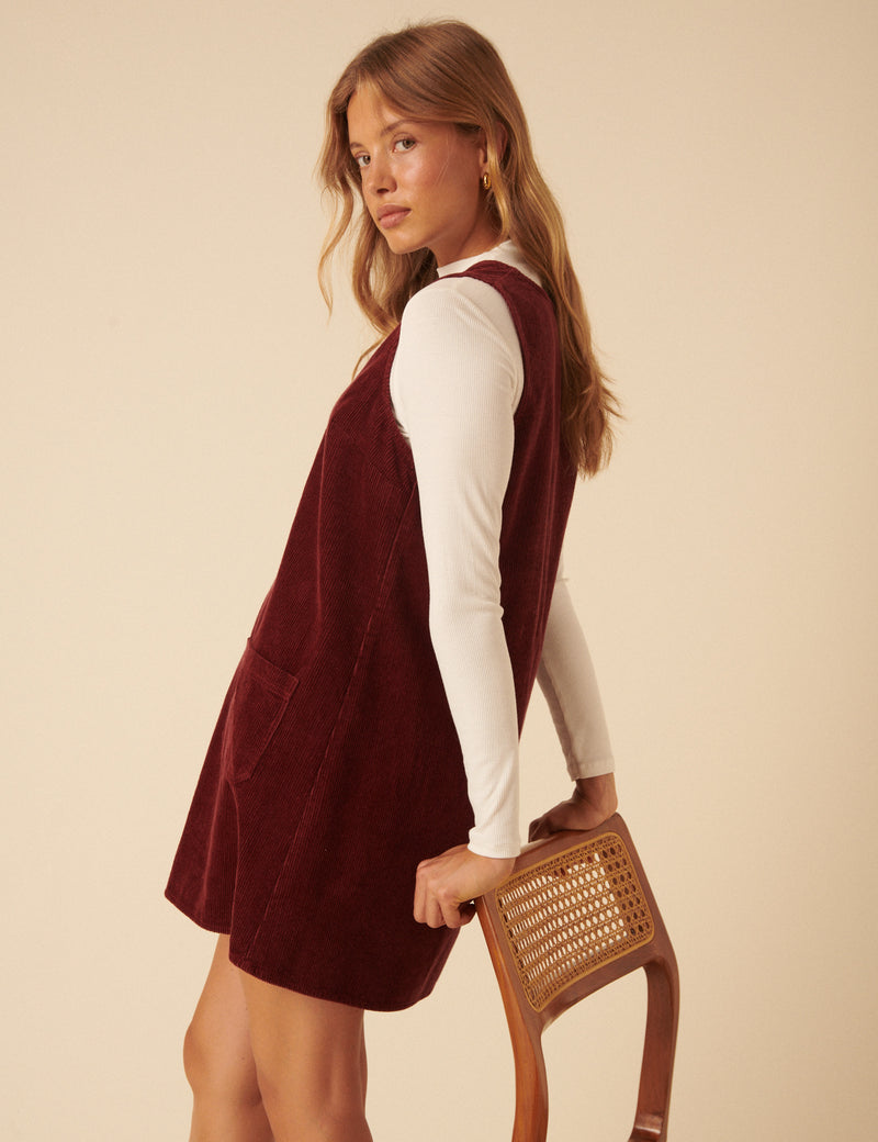 Red Piper Pinafore Mini Dress