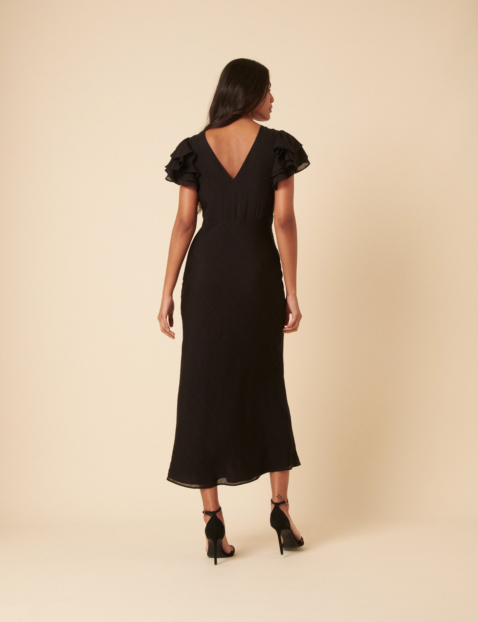 Black Frill Sleeve Lola Midi Dress Black Frill Sleeve Lola Midi Dress