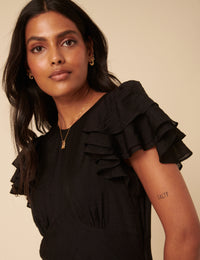 Black Frill Sleeve Lola Midi Dress