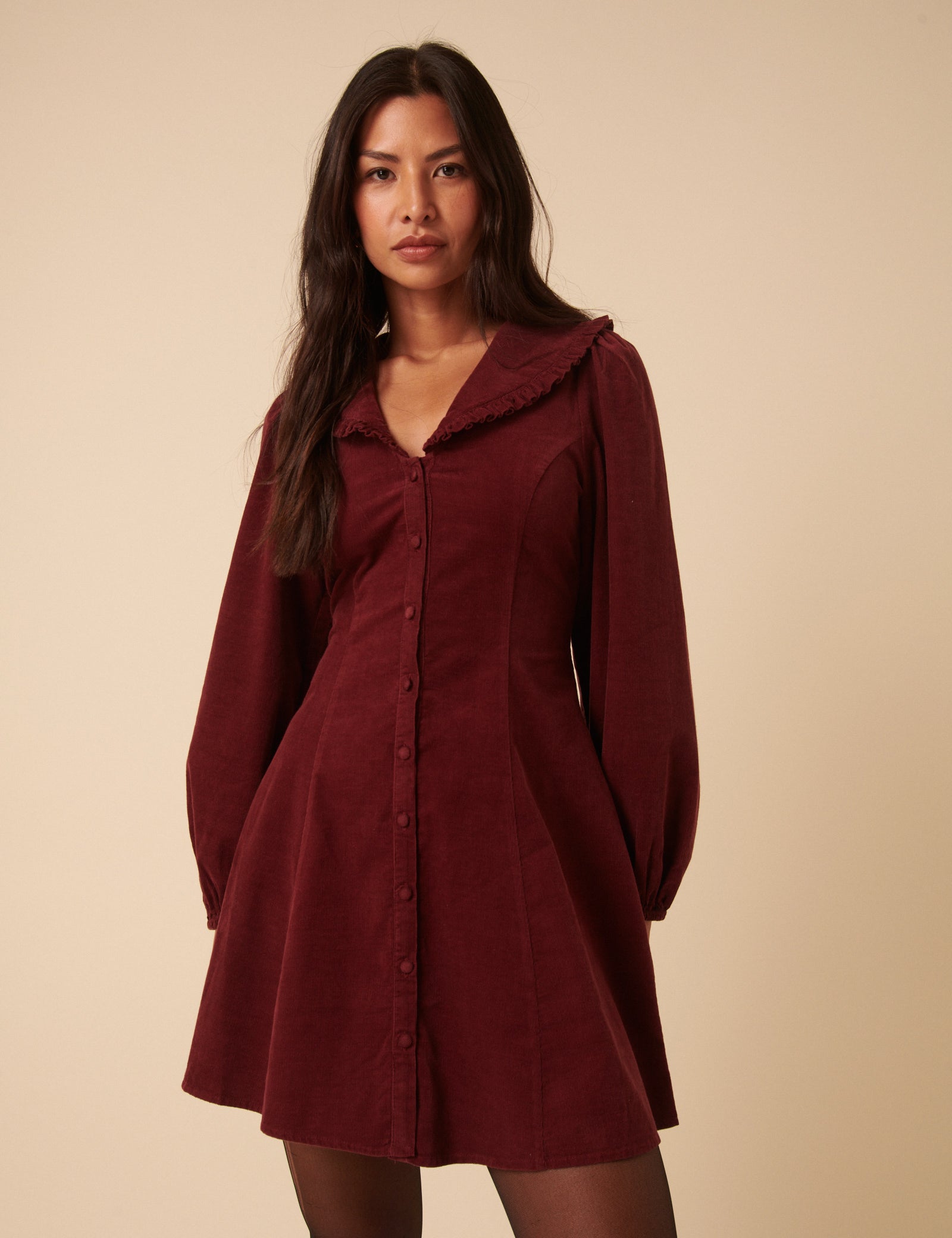 Burgundy Cord Collared Emma Mini Dress Burgundy Cord Collared Emma Mini Dress