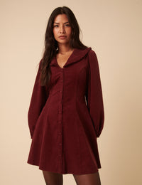 Burgundy Cord Collared Emma Mini Dress