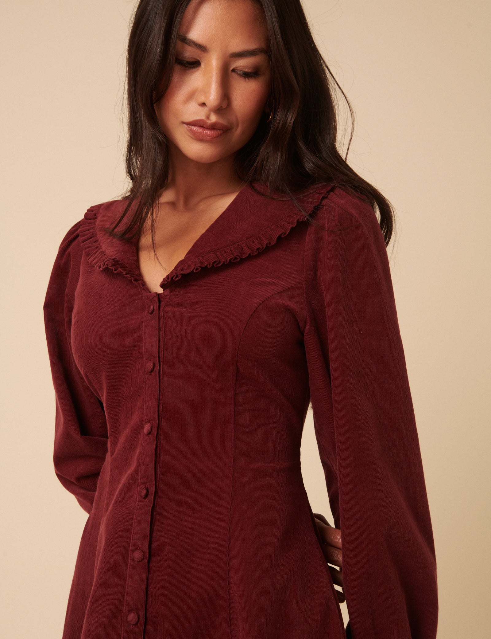 Burgundy Cord Collared Emma Mini Dress Burgundy Cord Collared Emma Mini Dress