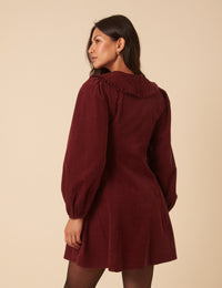 Burgundy Cord Collared Emma Mini Dress
