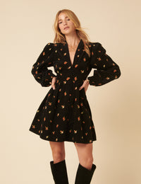 Black Floral Embroidered Cord Starlight Mini Dress